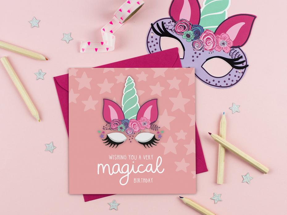 Magical Unicorn Birthday Card with Mask